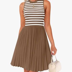 Brown and White Striped Women's Dress